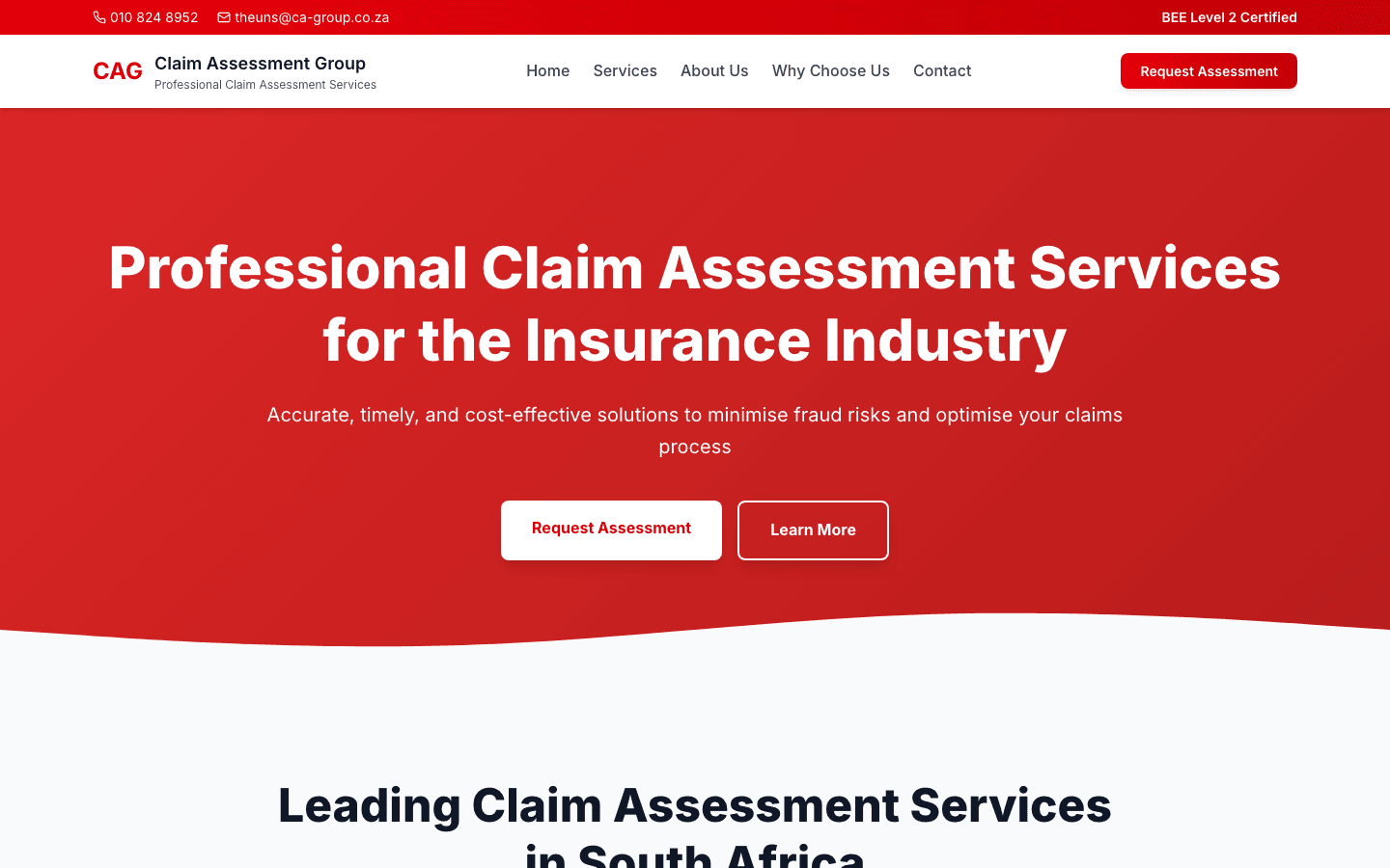 Screenshot of the Claim Assessment Group website